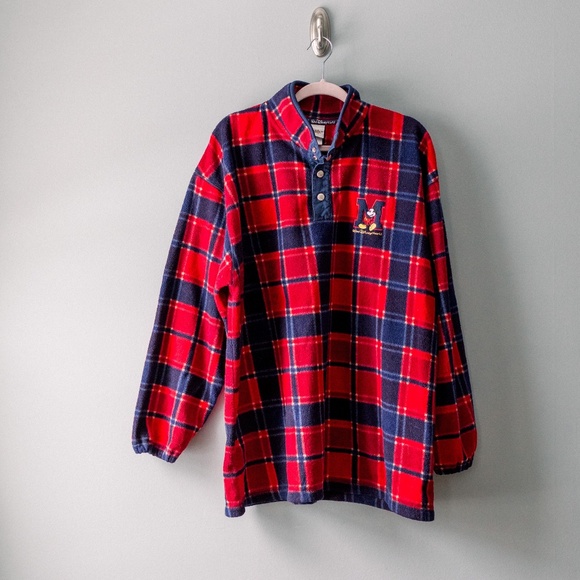 Disney Fleece Sweatshirt Pullover - Unisex Men's Size Large -Plaid Mickey Fleece - Picture 1 of 11